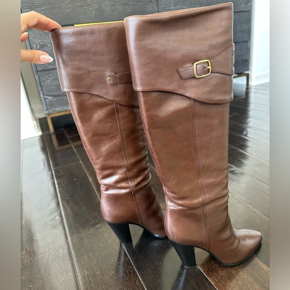 CELINE WILTERN Calfskin RIDING BOOT WITH TRIOMPHE 90mm Brown KneeHigh Boots 39.5 - Picture 6 of 16